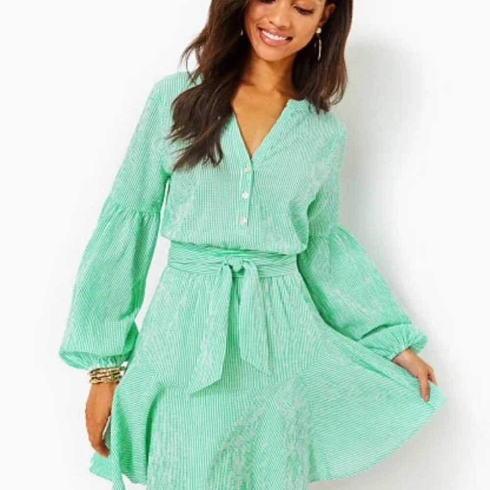 NWT Lilly Pulitzer Carla Long Sleeve Striped Dress in Spearmint Harbor Stripe